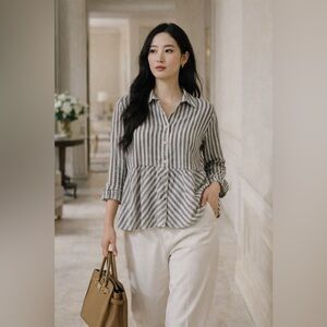 Sz S Love Notes Striped Button-Up Blouse $50 MSRP